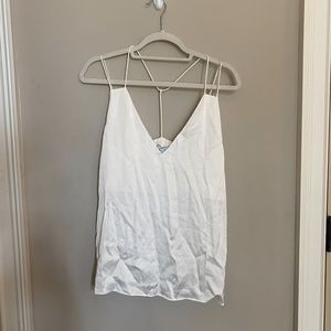 Strappy Silk White V Neck Tank Top